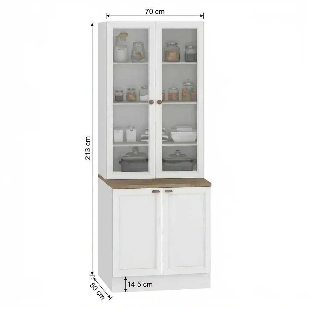 Ver imagem 4 de Cristaleira Dupla 4 Portas com Vidro Estilo Americana 213x70 Unna Yescasa Branco