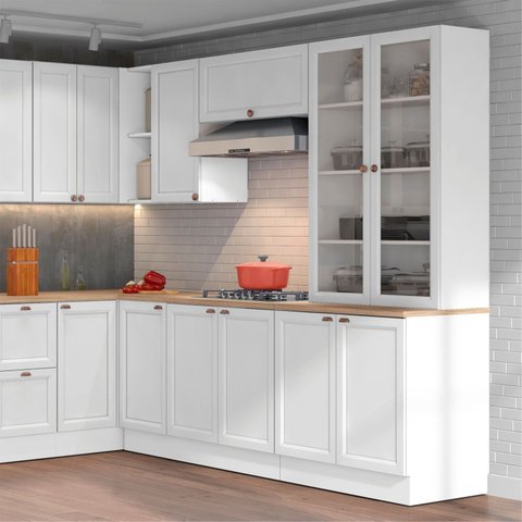Cristaleira Dupla 4 Portas com Vidro Estilo Americana 213x70 Unna Yescasa Branco