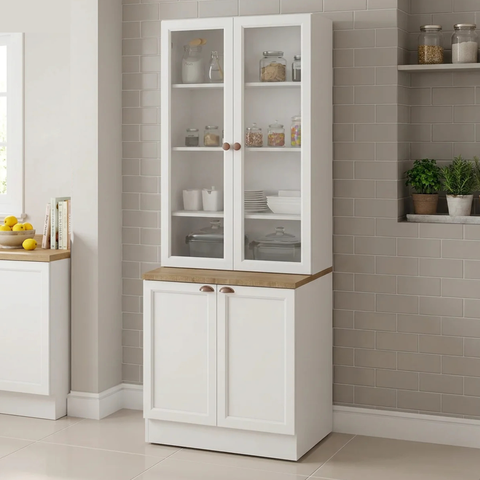 Cristaleira Dupla 4 Portas com Vidro Estilo Americana 213x70 Unna Yescasa Branco