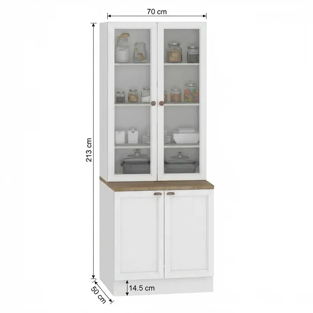Ver imagem 4 de Cristaleira Dupla 4 Portas com Vidro Estilo Americana 213x70 Unna Yescasa Branco