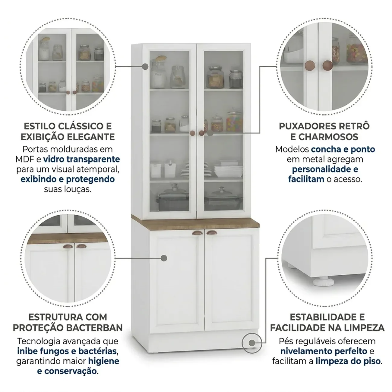 Ver imagem 6 de Cristaleira Dupla 4 Portas com Vidro Estilo Americana 213x70 Unna Yescasa Branco