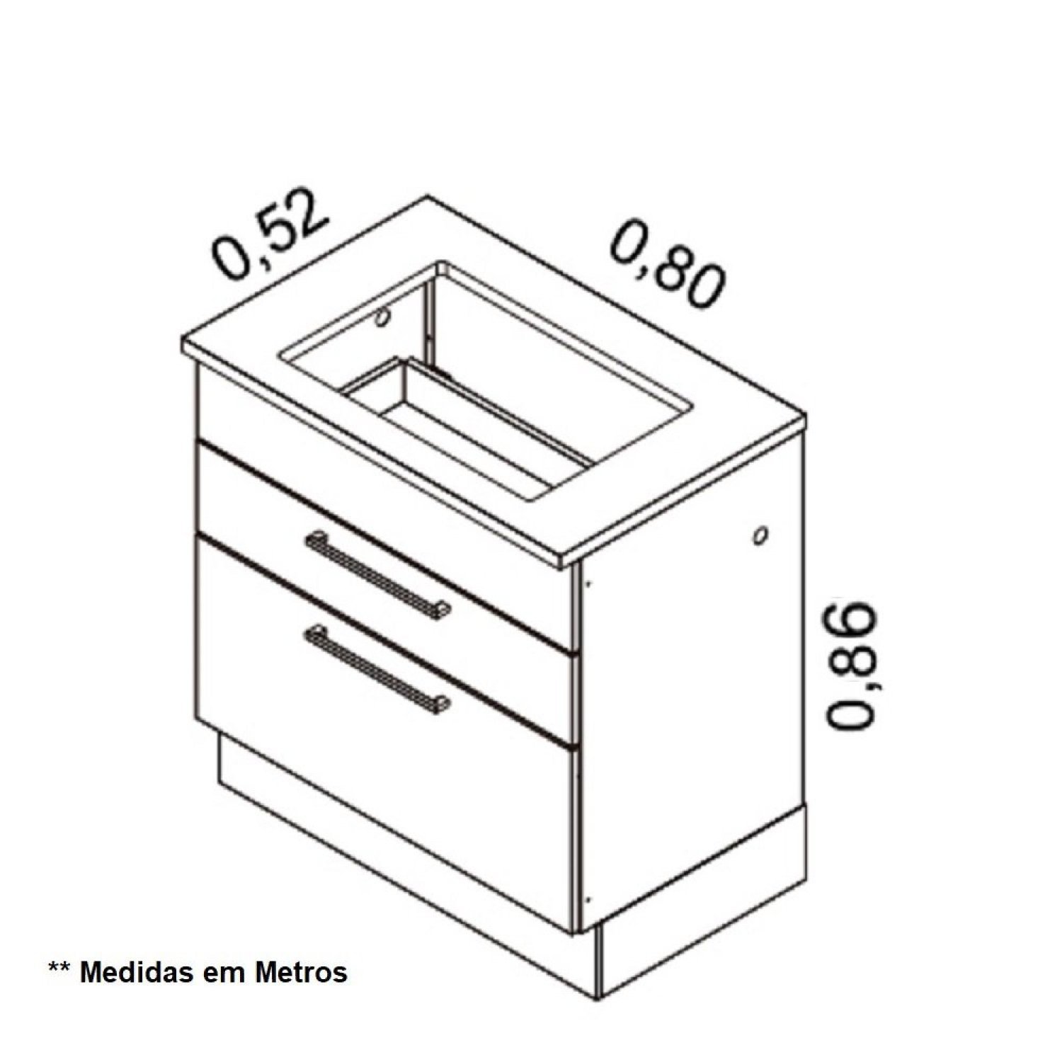 Balcão em Aço de Cozinha 2 Gavetas com Tampo MDP para Cooktop 4 Bocas 80cm Exclusive  - 5