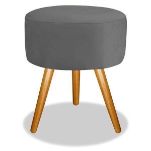 Puff Puf Banqueta Magnus Redondo Cinza Pés Castanho 50 Cm