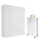 Ver imagem 1 de Guarda Roupa Solteiro Versa 6 Portas Branco Rosa Flex Fosco com Armário Multiuso Brisa Branco Fosco