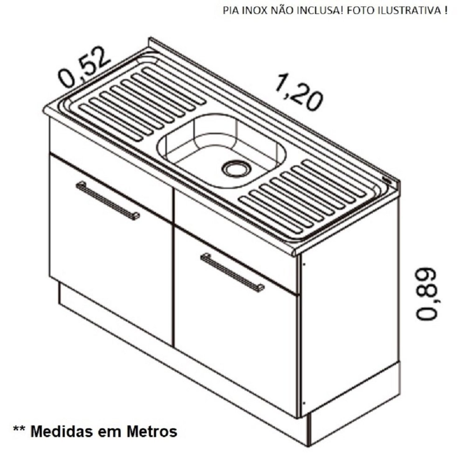 Balcão em Aço de Cozinha 2 Portas com Rodapé VPC Sem Tampo Exclusive  - 5