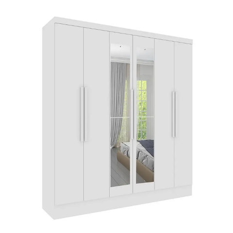 Guarda Roupa Casal com Espelho 6 Portas 4 Gavetas 180cm Bariloche Branco - TCIL Móveis