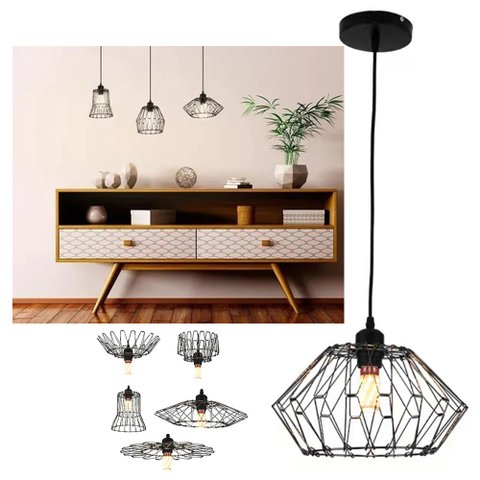 Lustre Pendente Luminaria Teto Ajustavel Decoraçao Rustica Metal Aramado Casa Sala Quarto Mezanino I