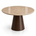 Ver imagem 1 de Mesa de Jantar Cone Redondo 120 cm Tampo Mármore Travertino Base Laca Marrom Cacau