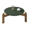 Mesa de Centro Sala Lizz Redonda com Pés em Madeira Maciça Verde Oliva/Cedro - 2