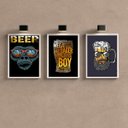 Ver imagem 2 de Kit 3 Quadros Decoração Bar Barbearia Beer Boy 33x24cm:madeira Preta