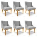 Ver imagem 1 de Kit 6 Cadeiras Estofadas para Sala de Jantar Base Fixa de Madeira Castanho Lia Suede Cinza - Ibiza