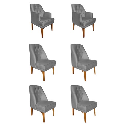 Kit 4 Cadeiras Paris + 2 Paris Retro Linho Cinza Dominic Decor