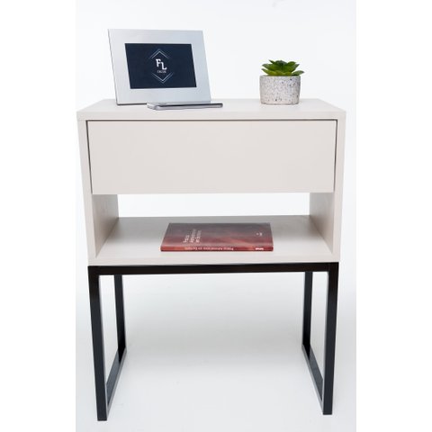 KIT 2 Mesas De Cabeceira OFF WHITE Industrial ECO 40cm BASE PRETA - Enviamos MONTADO