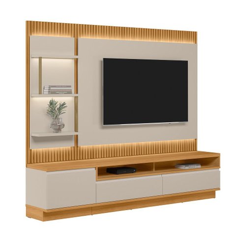 Painel Tv 70" 238cm Denver com Rack e Módulo Lateral Led Tauari/off White L04 - D'rossi