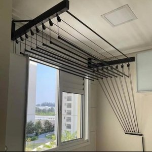 Varal Individual de Parede 140cm com 08 Varetas em Alumínio - Preto