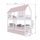 Ver imagem 3 de Beliche Casinha Encantada com 02 Gavetas Madeira Maciça Branco/ Rosa Megamobilia