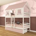 Ver imagem 2 de Beliche Casinha Encantada com 02 Gavetas Madeira Maciça Branco/ Rosa Megamobilia