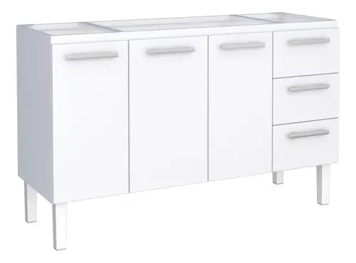 Conjunto Cozinha Completo para Pia 1,50metros Gabinete 3 Gavetas + Aéreo + Paneleiro 100% em Aço - V - 6