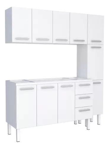 Conjunto Cozinha Completo para Pia 1,50metros Gabinete 3 Gavetas + Aéreo + Paneleiro 100% em Aço - V - 2