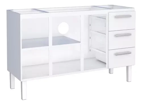 Conjunto Cozinha Completo para Pia 1,50metros Gabinete 3 Gavetas + Aéreo + Paneleiro 100% em Aço - V - 7