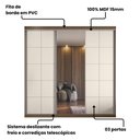 Ver imagem 5 de Guarda Roupa Casal 2,19m 3 Portas de Correr com Espelho 100% MDF Cor:Nogal com Areia