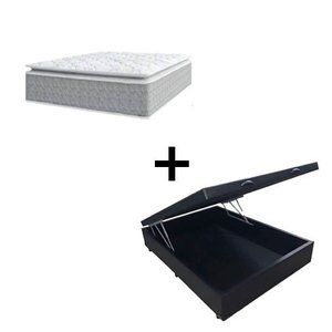 Cama Box Baú Viúva 128 Tecido Sintético Preto com Colchão Nazar Molas Ensacadas com Pillow Top - Bel