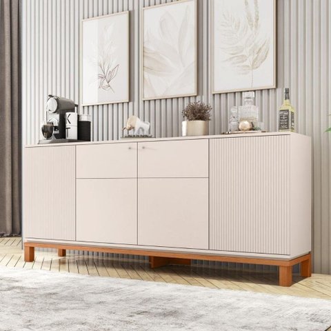 Buffet Mondrian Moderno 4 Portas MDP 180cm Off White Freijó Casah