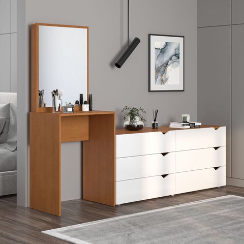 Cômoda Penteadeira 6 Gavetas com Espelho 209cm Porto Politorno Móveis