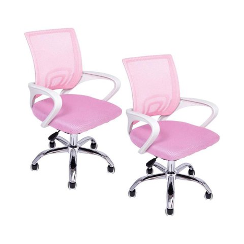Kit 2 Cadeiras de Escritório Begonia Tela Mesh Ergonômico Rosa