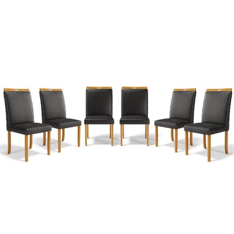 Kit com 6 Cadeiras Agnes Madeira Maciça Estofadas para Mesa de Jantar Courino Preto 503