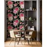 Papel de Parede Adesivo Azulejo Preto com Rosas 2,80m - 1