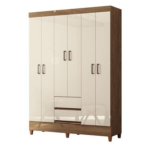 Guarda Roupa Casal 6 Portas com Pés Fit Jequitibá Off Acetinado - Santos Andirá