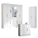 Ver imagem 1 de Guarda Roupa Casal Nápole 2045149 e Armário Multiuso 2000191 e Cômoda Milão Branco - Aramóveis