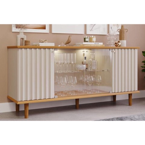 Aparador Sala Janice 4 Portas 165cm Nature/White Cimol