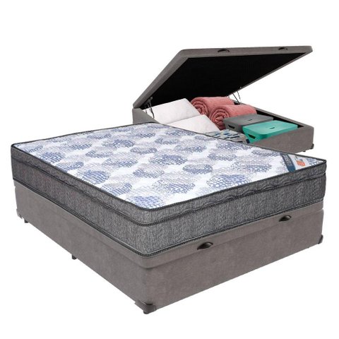 Cama Box Baú Bege Ortobom Colchão Iso Molas e Pillow Viúvo Cor:cinza