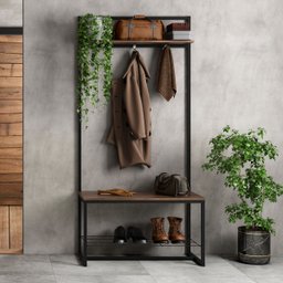 Sapateira C/Cabideiro 80,5 cm C/3 Ganchos Superiores e Banco: Legno com Preto - 2