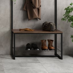 Sapateira C/Cabideiro 80,5 cm C/3 Ganchos Superiores e Banco: Legno com Preto - 5