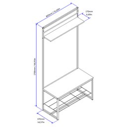 Sapateira C/Cabideiro 80,5 cm C/3 Ganchos Superiores e Banco: Legno com Preto - 3