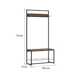 Sapateira C/Cabideiro 80,5 cm C/3 Ganchos Superiores e Banco: Legno com Preto - 4