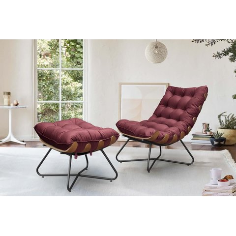Poltrona Decorativa Costela com Puff Eva Preto Mad - Bordo