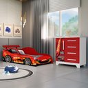 Ver imagem 1 de Jogo Quarto Infantil Carro Vermelho com Cama e Cômoda Personagens para Criança Menino Moderno