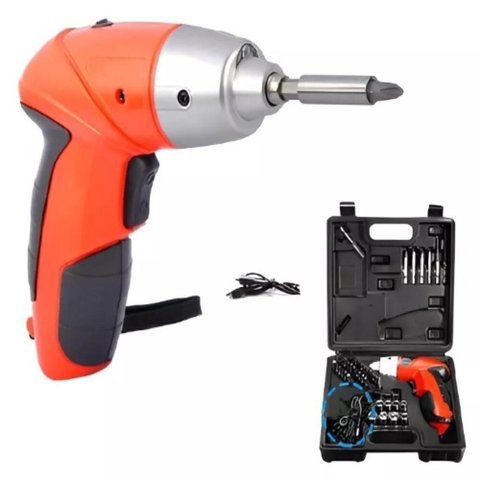 Kit Parafusadeira com 45 Acessorios 4.8V com Maleta sem Fio Bateria Recarregavel Luz LED Bits e Soqu