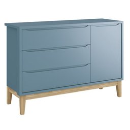 Jogo de Quarto Classic Guarda Roupa 2 Portas e Cômoda Azul Fosco com Pés Madeira Natural - Reller Mó - 4