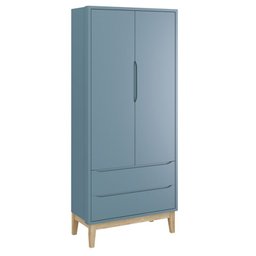 Jogo de Quarto Classic Guarda Roupa 2 Portas e Cômoda Azul Fosco com Pés Madeira Natural - Reller Mó - 2