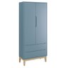 Jogo de Quarto Classic Guarda Roupa 2 Portas e Cômoda Azul Fosco com Pés Madeira Natural - Reller Mó - 2