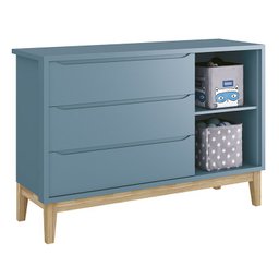 Jogo de Quarto Classic Guarda Roupa 2 Portas e Cômoda Azul Fosco com Pés Madeira Natural - Reller Mó - 5