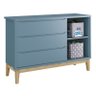 Jogo de Quarto Classic Guarda Roupa 2 Portas e Cômoda Azul Fosco com Pés Madeira Natural - Reller Mó - 5