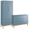 Jogo de Quarto Classic Guarda Roupa 2 Portas e Cômoda Azul Fosco com Pés Madeira Natural - Reller Mó - 1