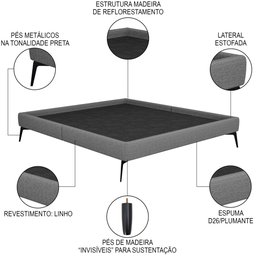 Cama Casal Queen com Cabeceira 165cm Pés Metálicos Elisa S05 Linho Cinza - Mpozenato - 3