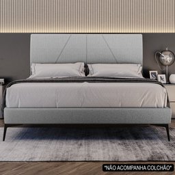 Cama Casal Queen com Cabeceira 165cm Pés Metálicos Elisa S05 Linho Cinza - Mpozenato - 7